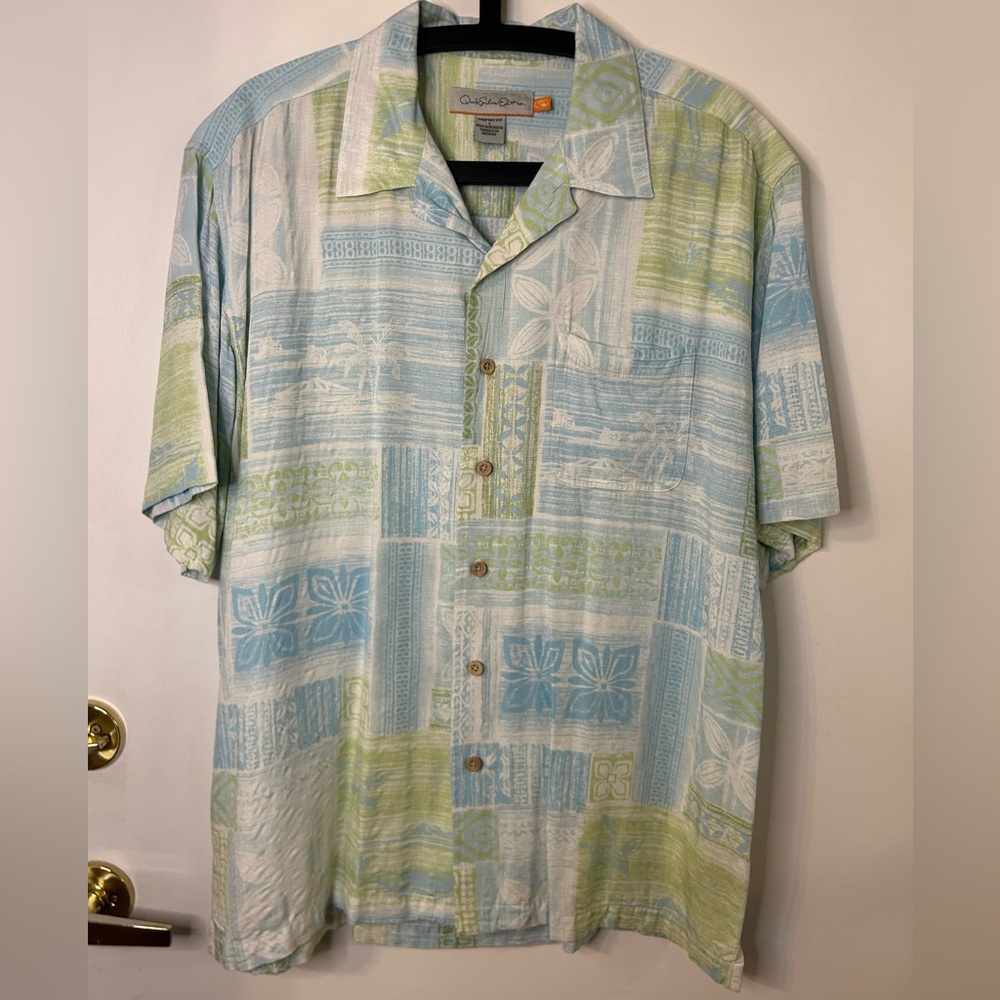 Quiksilver Edition Men’s Short-Sleeve Tropical Shirt - Light Blue & Light Green